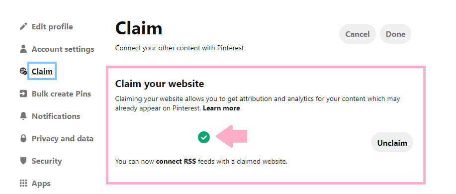 confirm blog website on pinterest