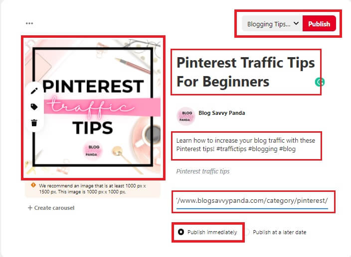 choose pinterest pin and input description 3